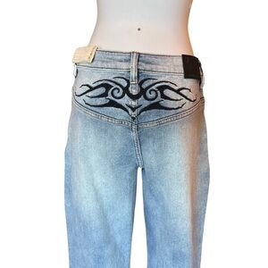 Y2K Tribal Light Wash Flare Low Rise Jeans - 7/28